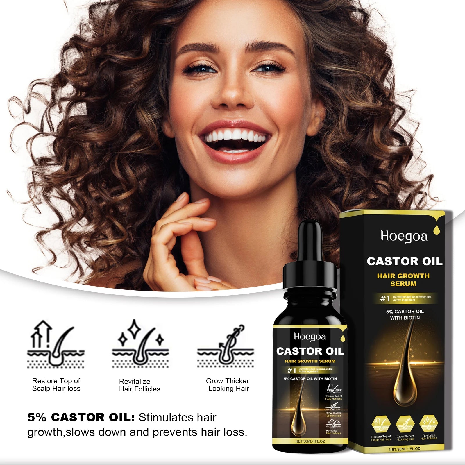 Hoegoa Castor Oil 30ml – Hair Growth & Thickening Essential Oil