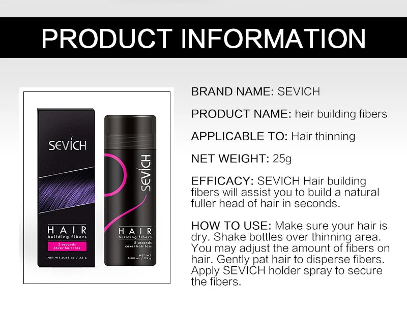Sevich Hair Building Fibers 25g – Hair Thickening & Bald Spot Concealer