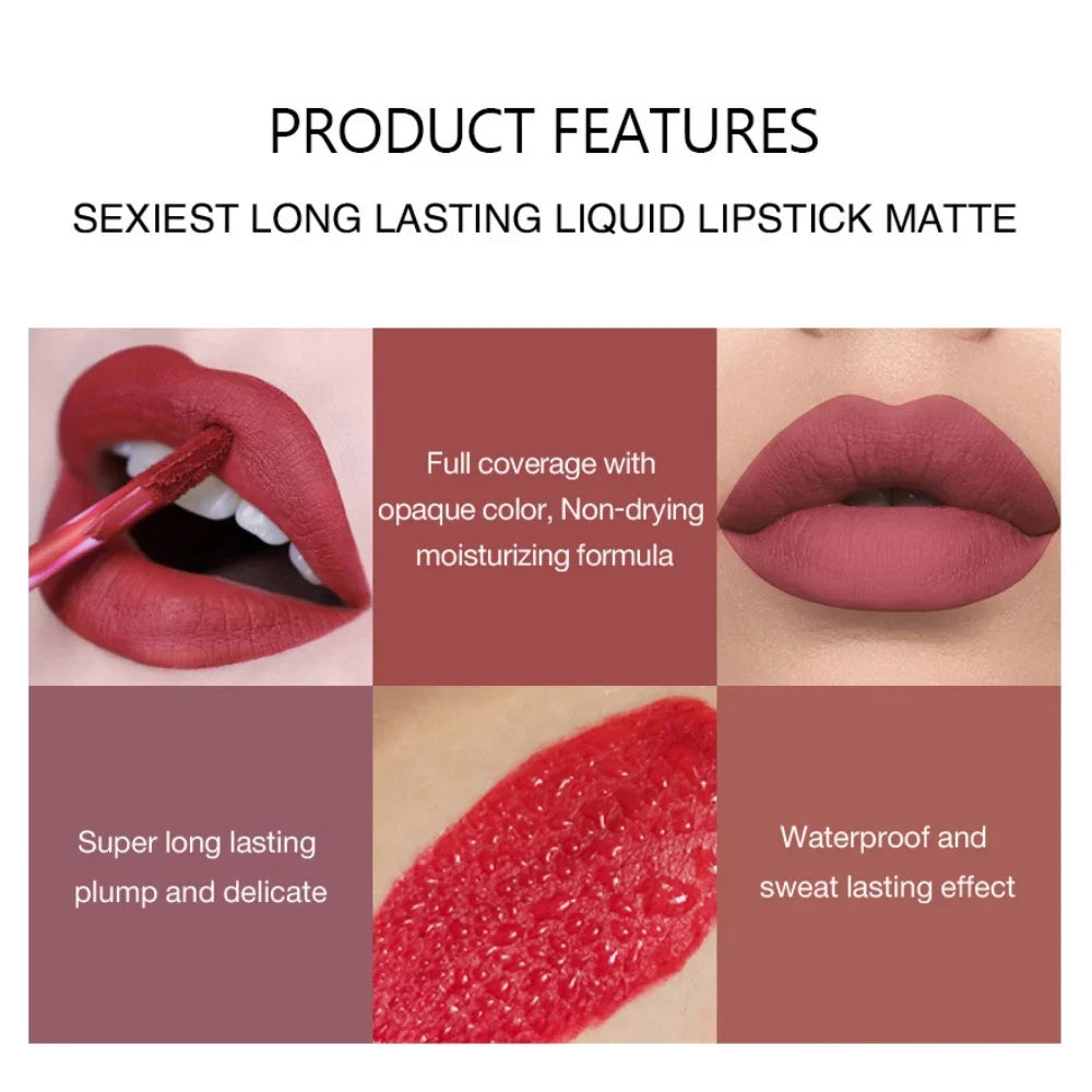 Velvet Matte Liquid Lip Gloss – Long-Lasting Red