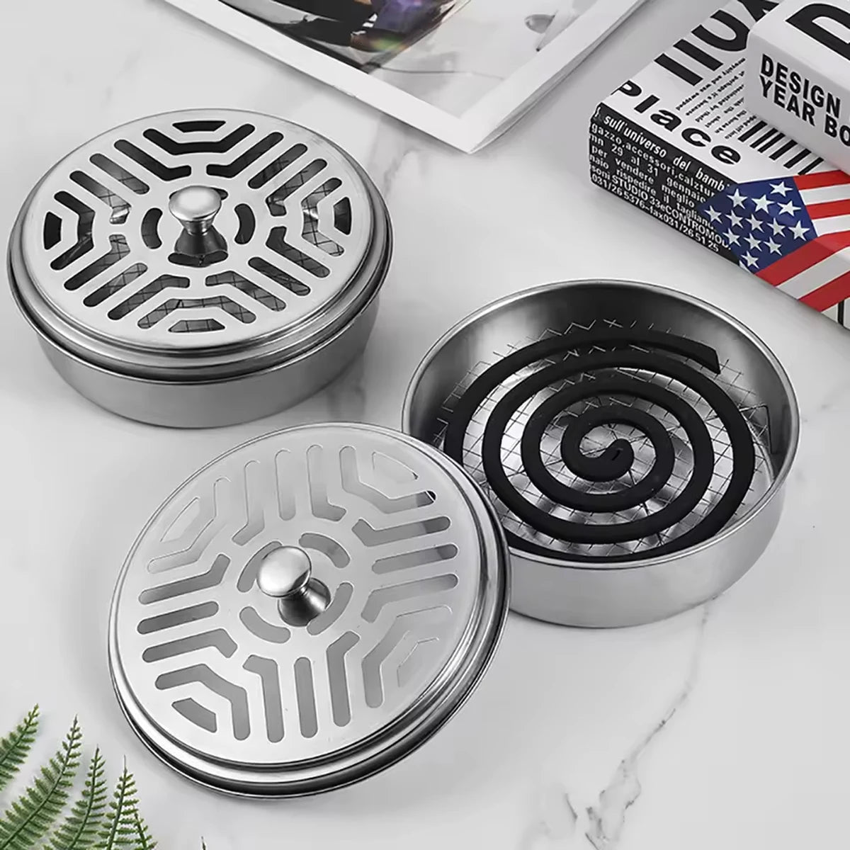 Stainless Steel Mosquito Coil Holder – With Cover & Handle