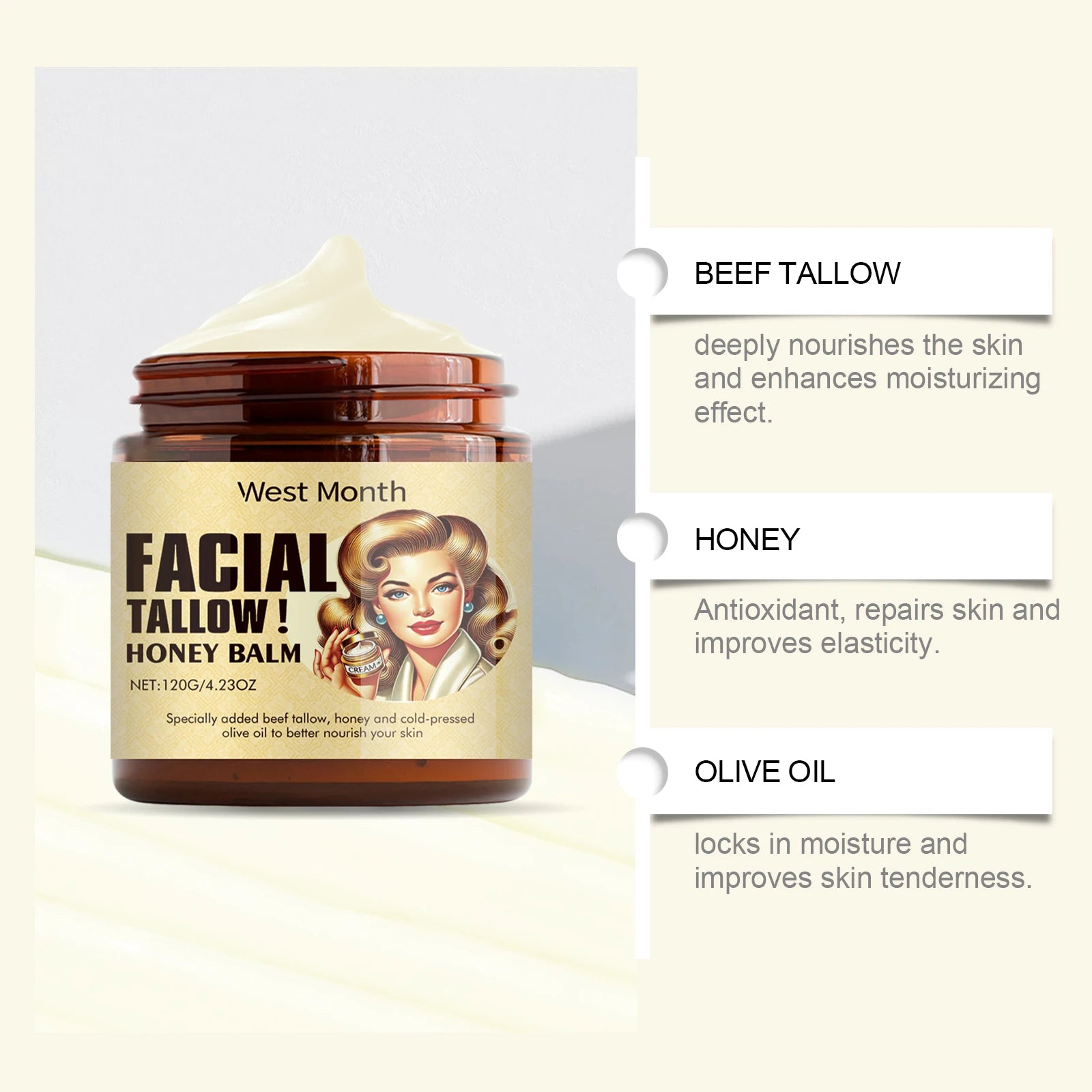Beef Tallow Face Cream – Moisturizing & Firming Skincare