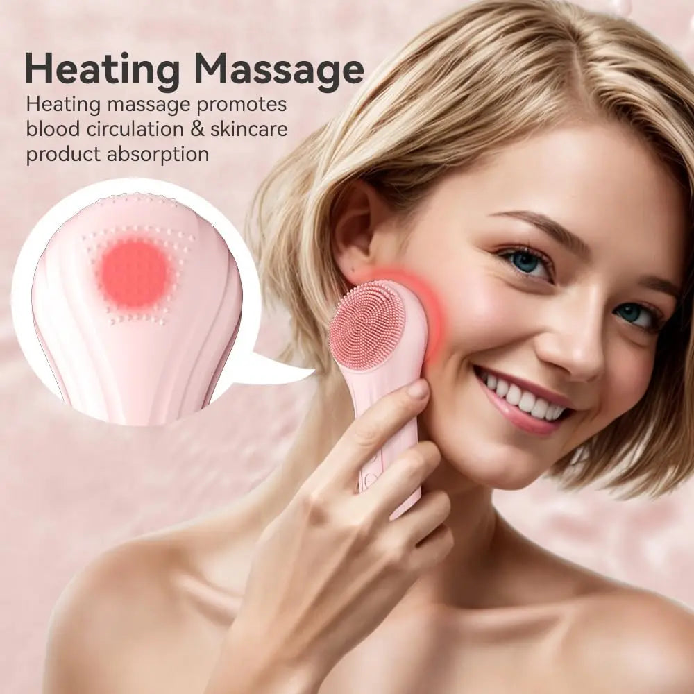 Electric Silicone Face Brush – Heated, Waterproof & 5-Speed