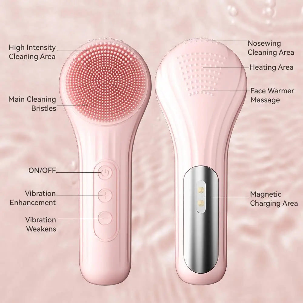Electric Silicone Face Brush – Heated, Waterproof & 5-Speed