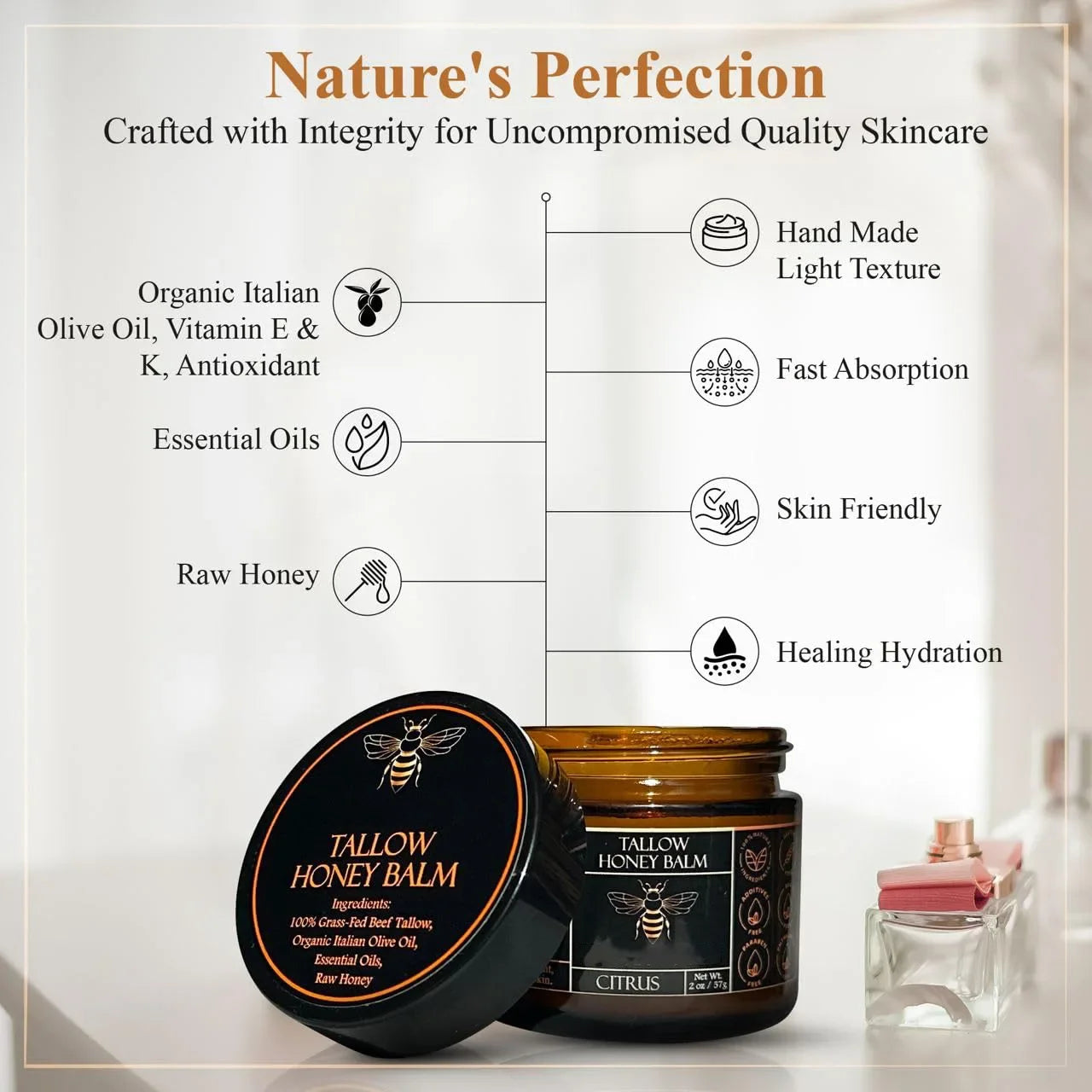 Organic Beef Tallow Balm – Honey Moisturizing Cream
