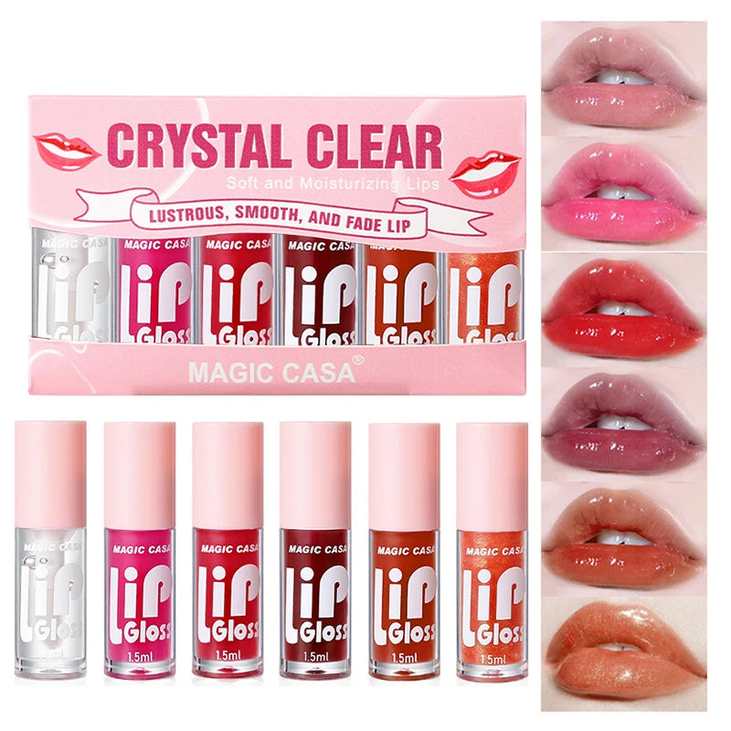 MAGIC CASA Jelly Lip Oil Set – 6pcs Hydrating & Plumping Gloss